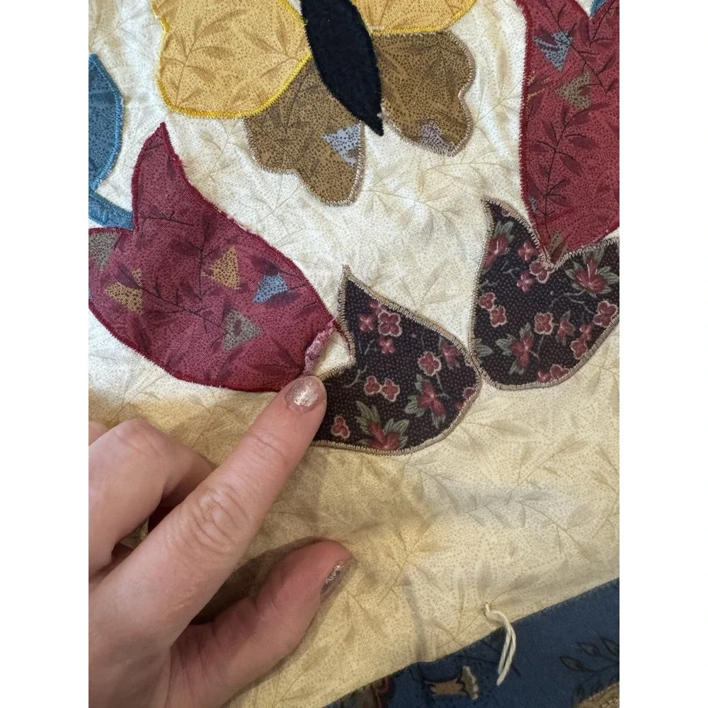 Vintage Handmade Applique Folk Art Quilt King Queen 106x89‎ Floral Country Home